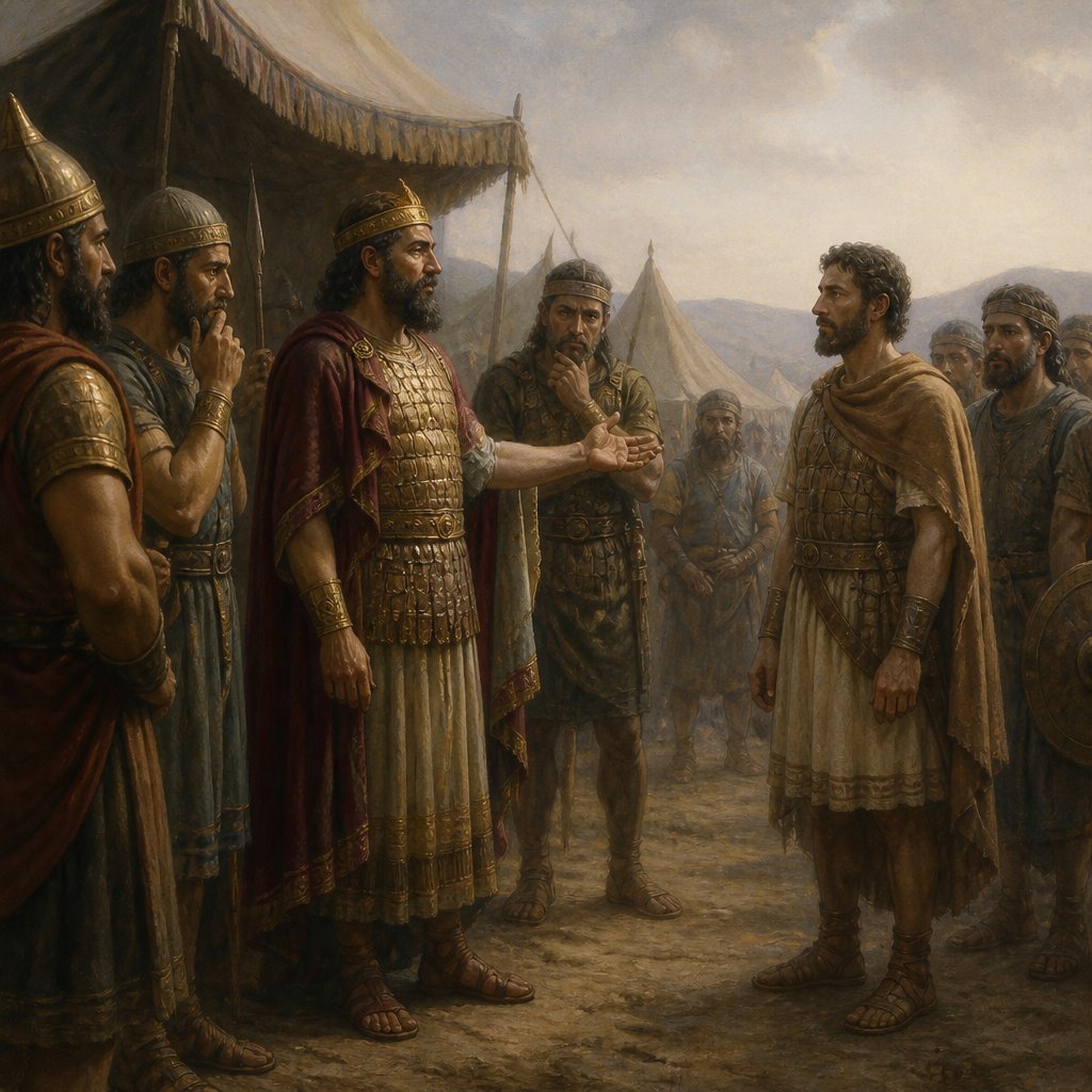 "Then said the princes of the Philistines, What do these Hebrews here? And Achish said unto the princes of the Philistines, Is not this David, the servant of Saul the king of Israel, which hath been with me these days, or these years, and I have found no fault in him since he fell unto me unto this day?" - 1 Samuel 29:{verse.verse_number}