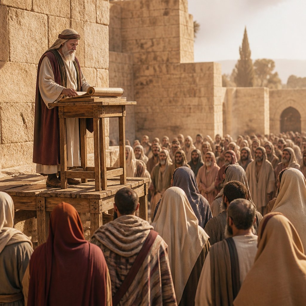 "And Ezra opened the book in the sight of all the people; (for he was above all the people;) and when he opened it, all the people stood up:" - Nehemiah 8:5