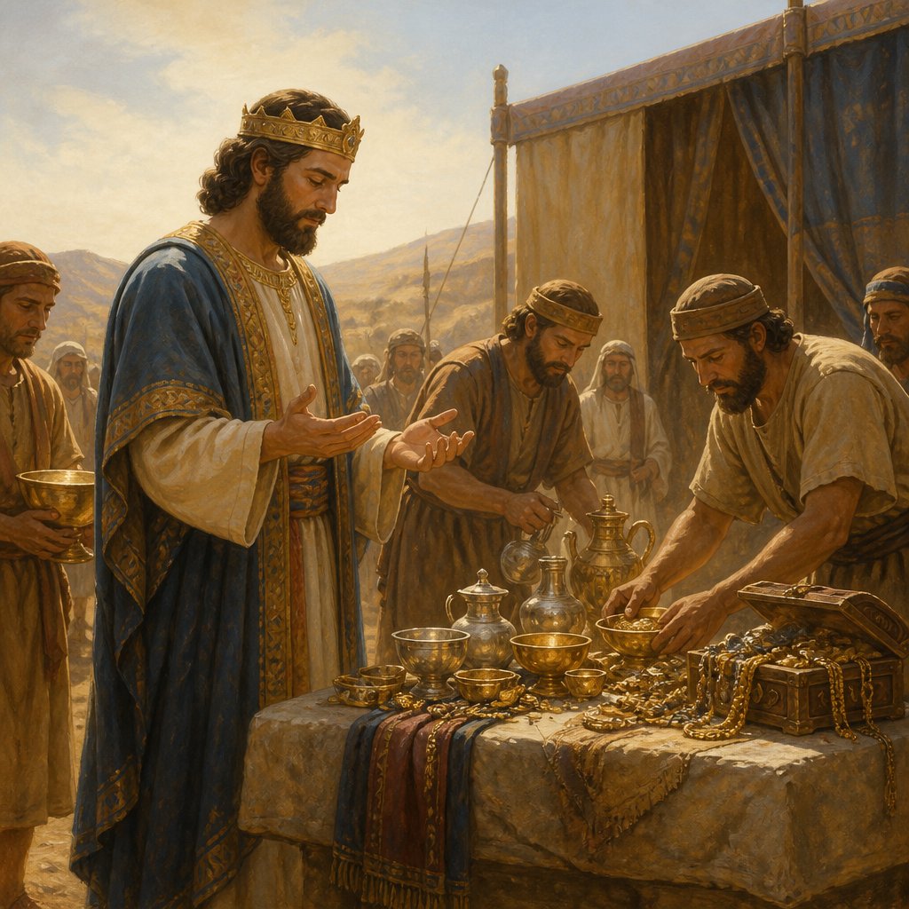 "Which also king David did dedicate unto the LORD, with the silver and gold that he had dedicated of all nations which he subdued;" - 2 Samuel 8:{verse.verse_number}