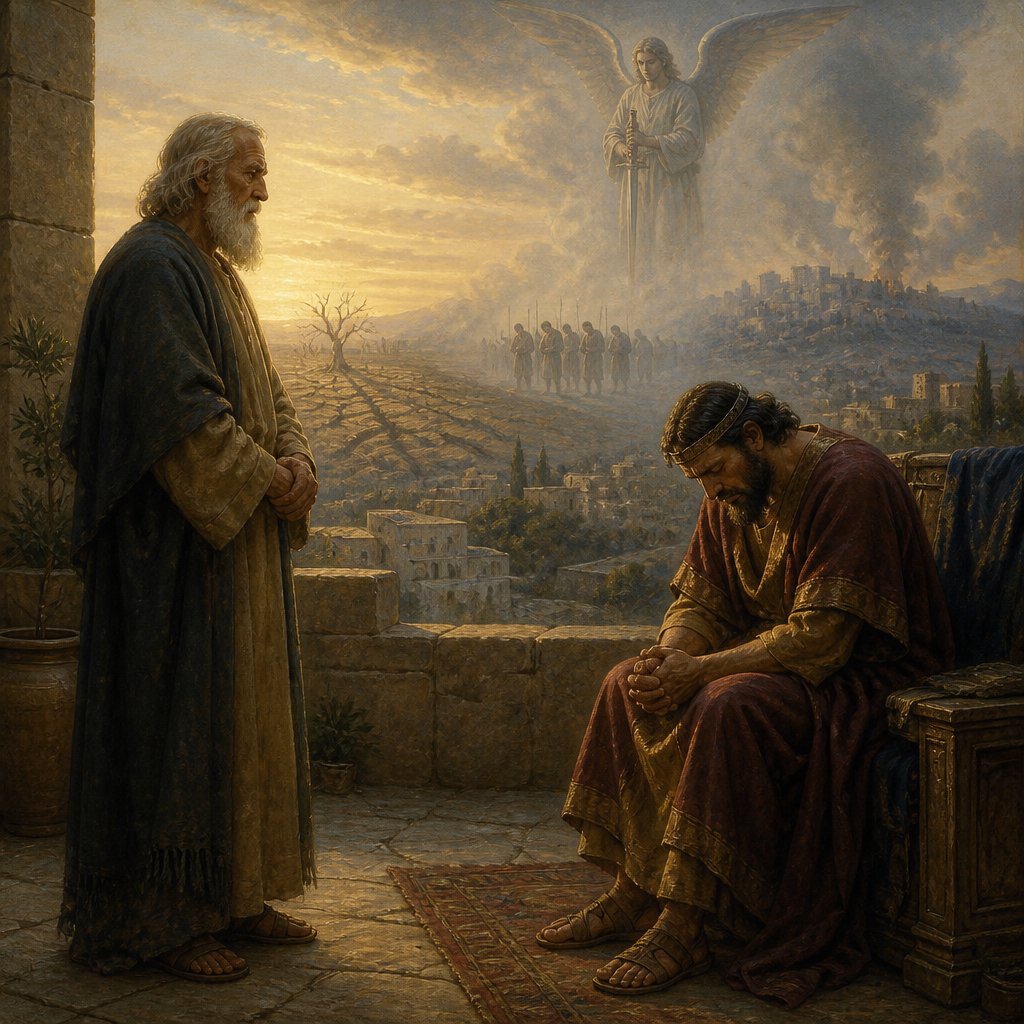 "Either three years’ famine; or three months to be destroyed before thy foes, while that the sword of thine enemies overtaketh thee; or else three days the sword of the LORD, even the pestilence, in the land, and the angel of the LORD destroying throughout all the coasts of Israel. Now therefore advise thyself what word I shall bring again to him that sent me." - 1 Chronicles 21:12