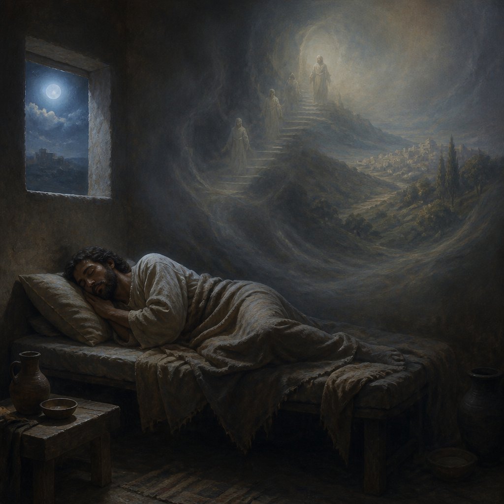 "In thoughts from the visions of the night, when deep sleep falleth on men," - Job 4:{verse.verse_number}
