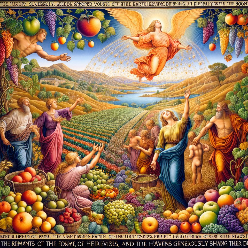 Zechariah 8:12 - "For the seed shall be prosperous; the vine shall give her fruit, and the ground shall give her increase, and the heavens shall give their dew; and I will cause the remnant of this people to possess all these things."