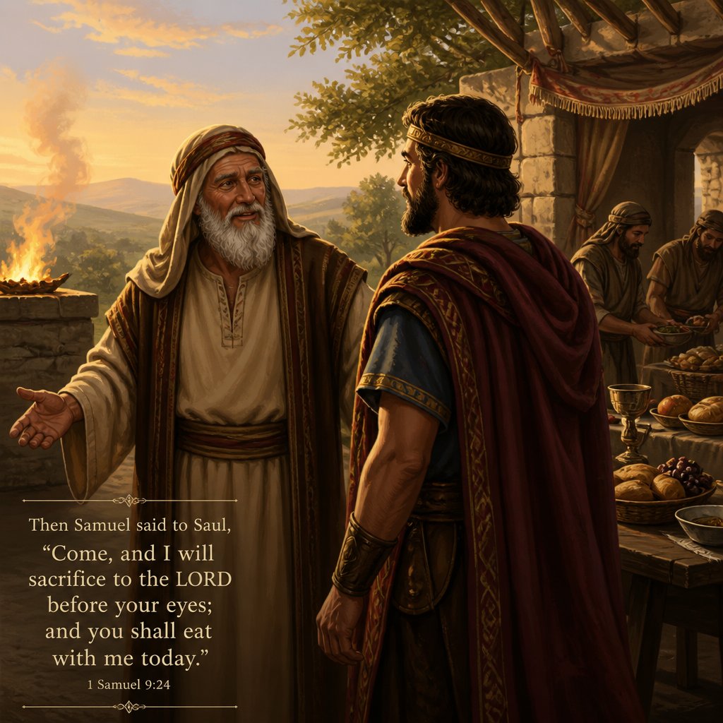 Samuel invites Saul to the sacrificial meal
