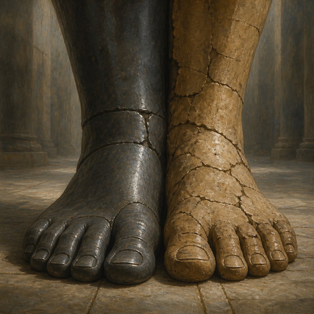 "And whereas thou sawest the feet and toes, part of potters’ clay, and part of iron, the kingdom shall be divided; but there shall be in it of the strength of the iron, forasmuch as thou sawest the iron mixed with miry clay." - Daniel 2:41