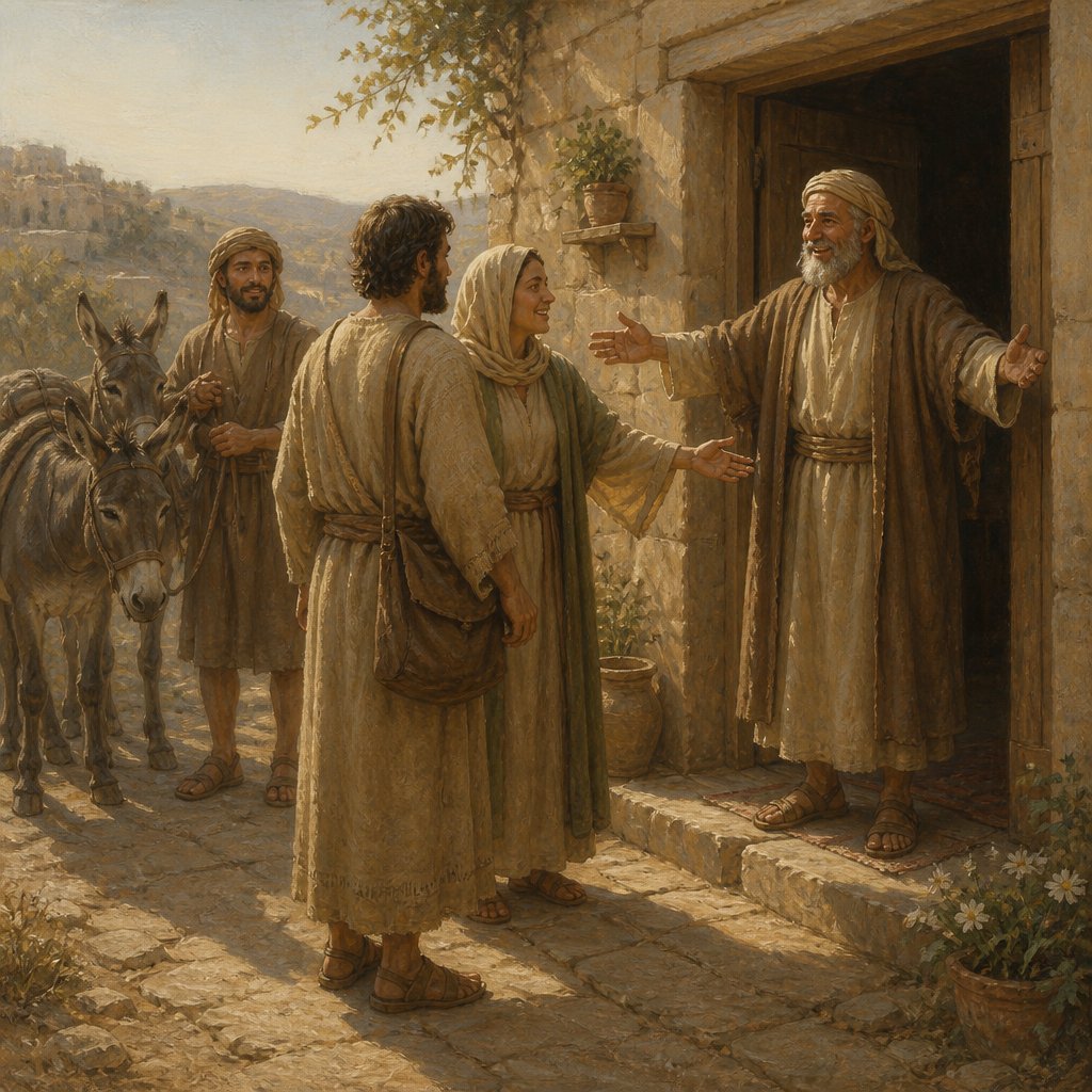 "And her husband arose, and went after her, to speak friendly unto her, and to bring her again, having his servant with him, and a couple of asses: and she brought him into her father’s house: and when the father of the damsel saw him, he rejoiced to meet him." - Judges 19:3