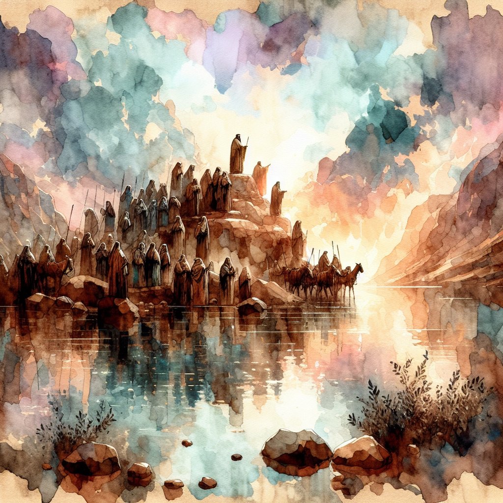 Jeremiah 48:31 Therefore I will wail for Moab, And I will cry out for all Moab; I will mourn for the men of Kir Heres.
Create a poignant watercolor painting that represents a scene inspired by the biblical passage from Jeremiah 48:31 which states, 'Therefore I will wail for Moab, And I will cry out for all Moab; I will mourn for the men of Kir Heres.' The artwork should be approached with great reverence, signifying mourning, attachment, and deep devotion to Christianity, while displaying utmost respect for the faith. The painting should not feature any textual elements but instead speak through its visual impact alone. The color palette should be evocative and reflective of the emotional depth of the verse.