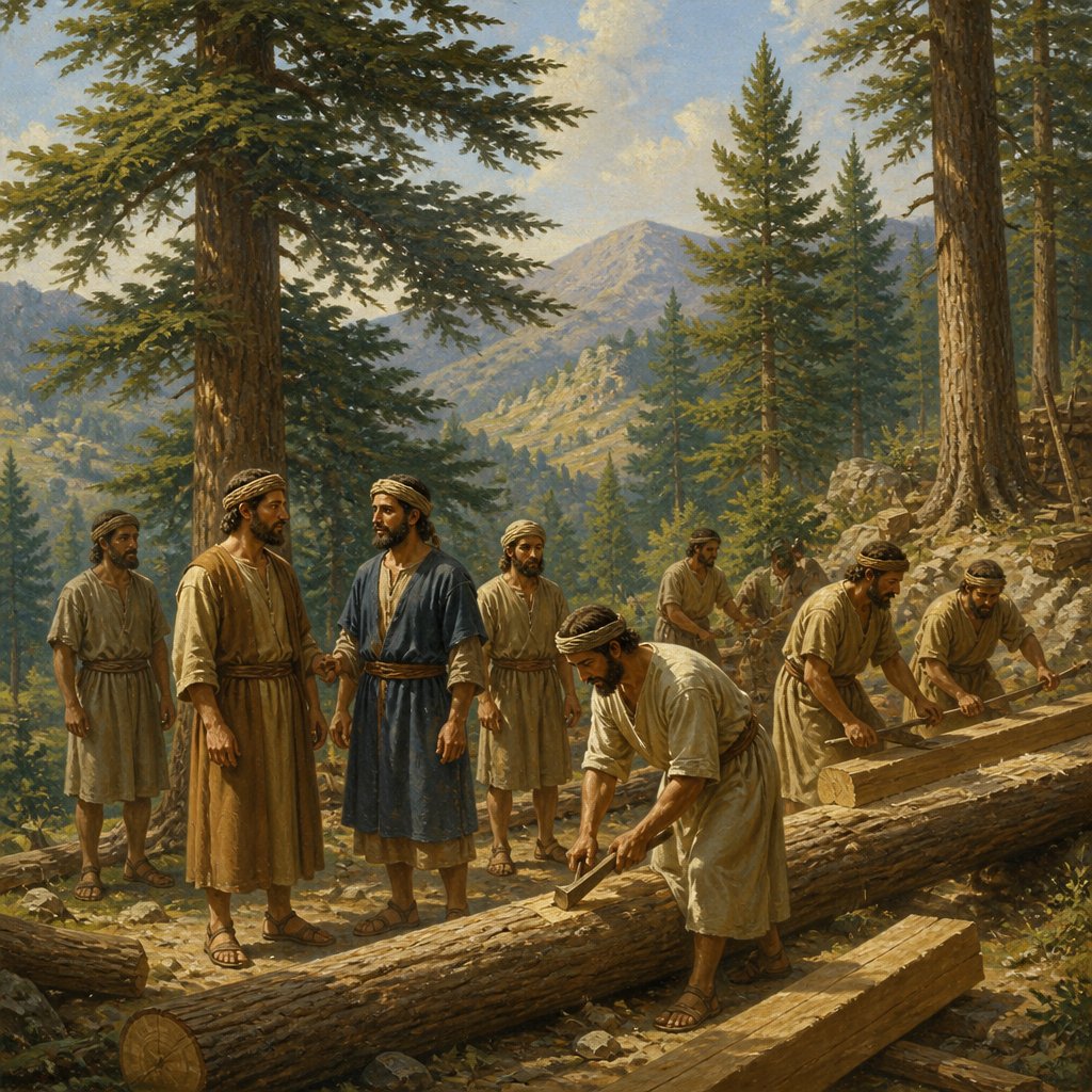"Send me also cedar trees, fir trees, and algum trees, out of Lebanon: for I know that thy servants can skill to cut timber in Lebanon; and, behold, my servants shall be with thy servants," - 2 Chronicles 2:{verse.verse_number}