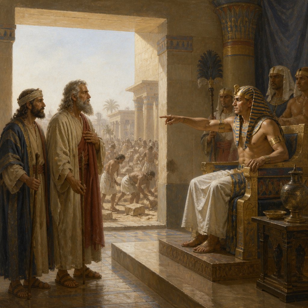 "And the king of Egypt said unto them, Wherefore do ye, Moses and Aaron, let the people from their works? get you unto your burdens." - Exodus 5:4