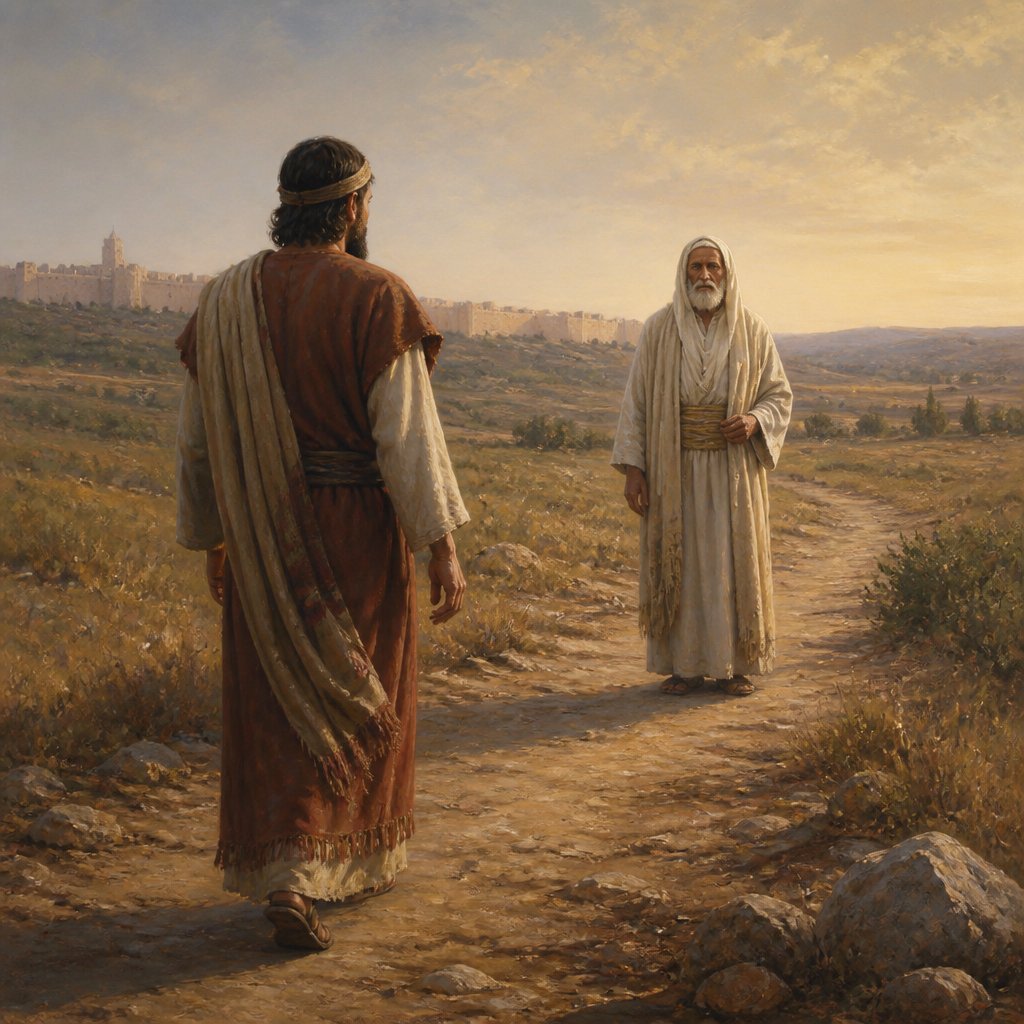"And it came to pass at that time when Jeroboam went out of Jerusalem, that the prophet Ahijah the Shilonite found him in the way; and he had clad himself with a new garment; and they two were alone in the field:" - 1 Kings 11:{verse.verse_number}