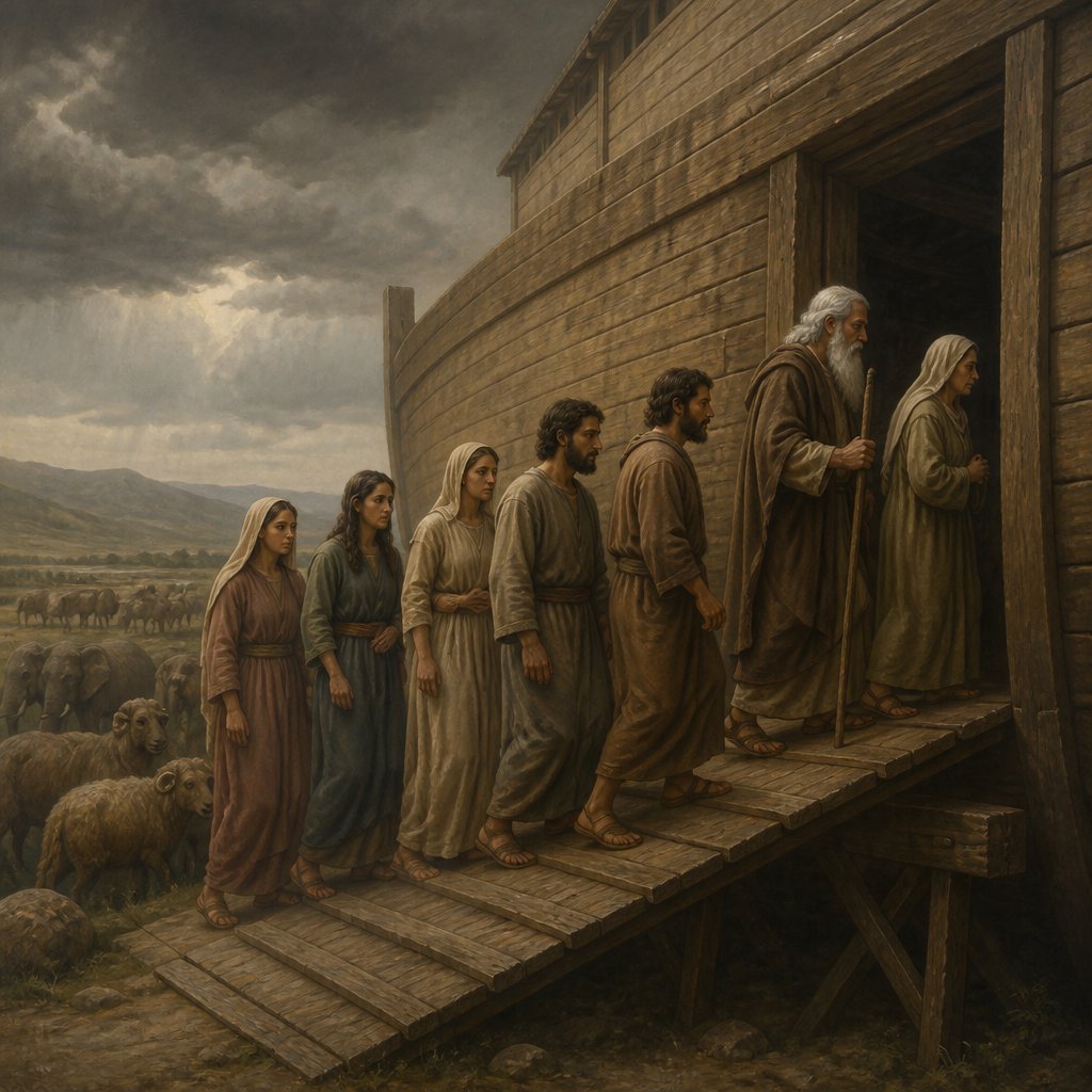 "In the selfsame day entered Noah, and Shem, and Ham, and Japheth, the sons of Noah, and Noah's wife, and the three wives of his sons with them, into the ark;" - Genesis 7:13