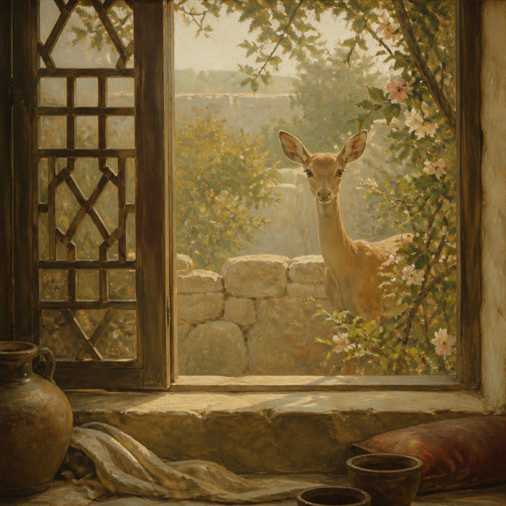 "My beloved is like a roe or a young hart: behold, he standeth behind our wall, he looketh forth at the windows, shewing himself through the lattice." - Song of Solomon 2:9