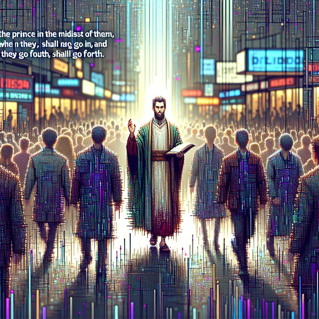 Ezekiel 46:10 - "And the prince in the midst of them, when they go in, shall go in; and when they go forth, shall go forth."