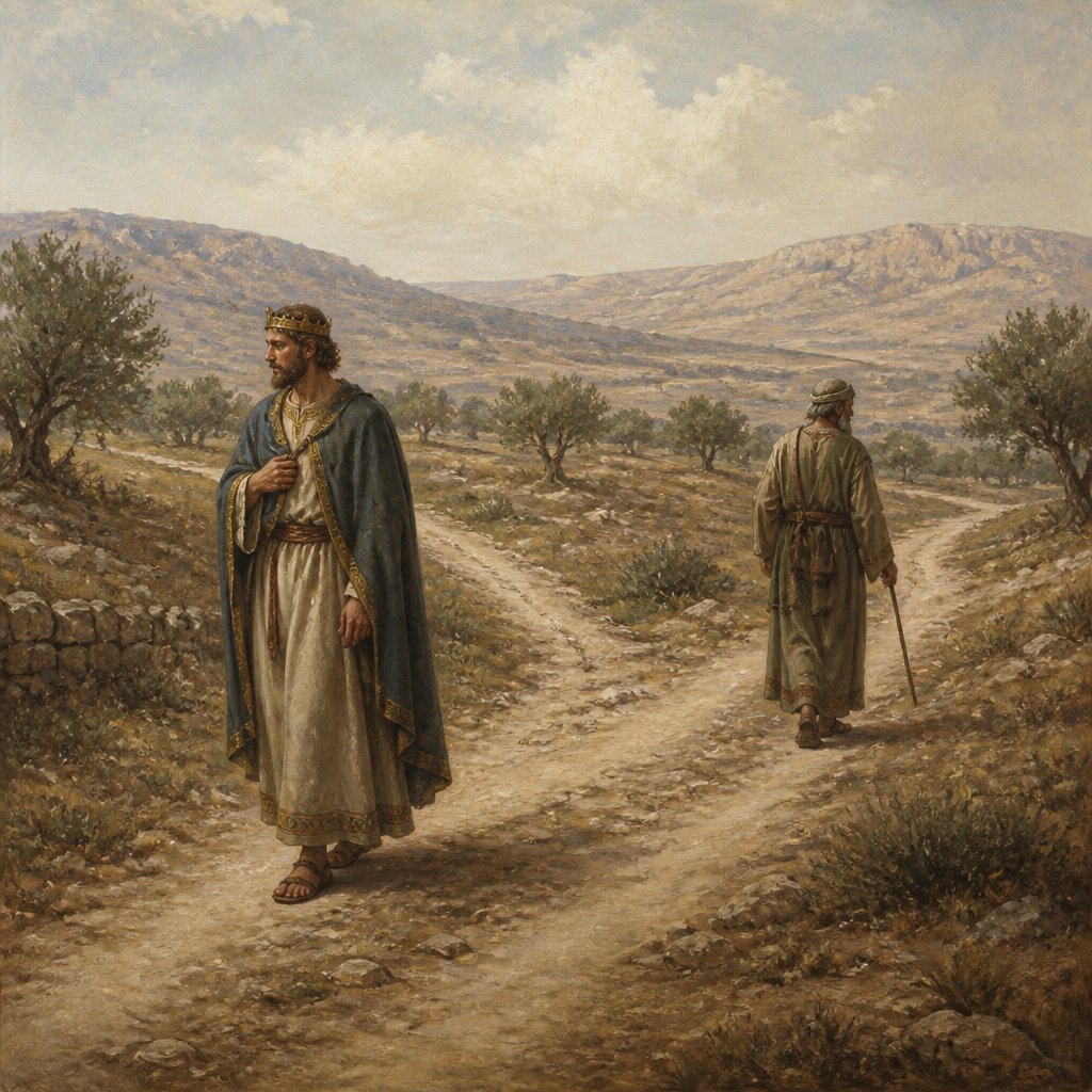 "So they divided the land between them to pass throughout it: Ahab went one way by himself, and Obadiah went another way by himself." - 1 Kings 18:{verse.verse_number}