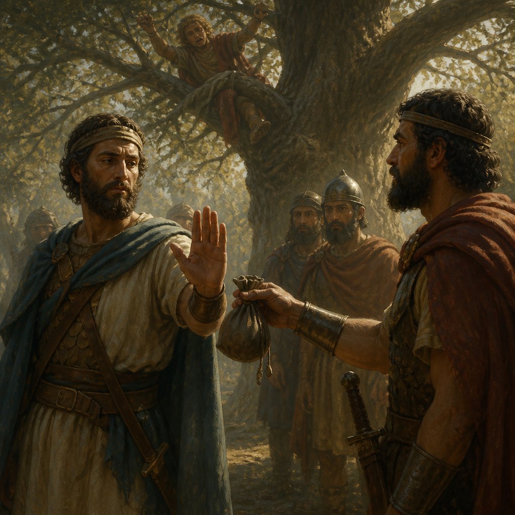 "And the man said unto Joab, Though I should receive a thousand shekels of silver in mine hand, yet would I not put forth mine hand against the king’s son: for in our hearing the king charged thee and Abishai and Ittai, saying, Beware that none touch the young man Absalom." - 2 Samuel 18:12