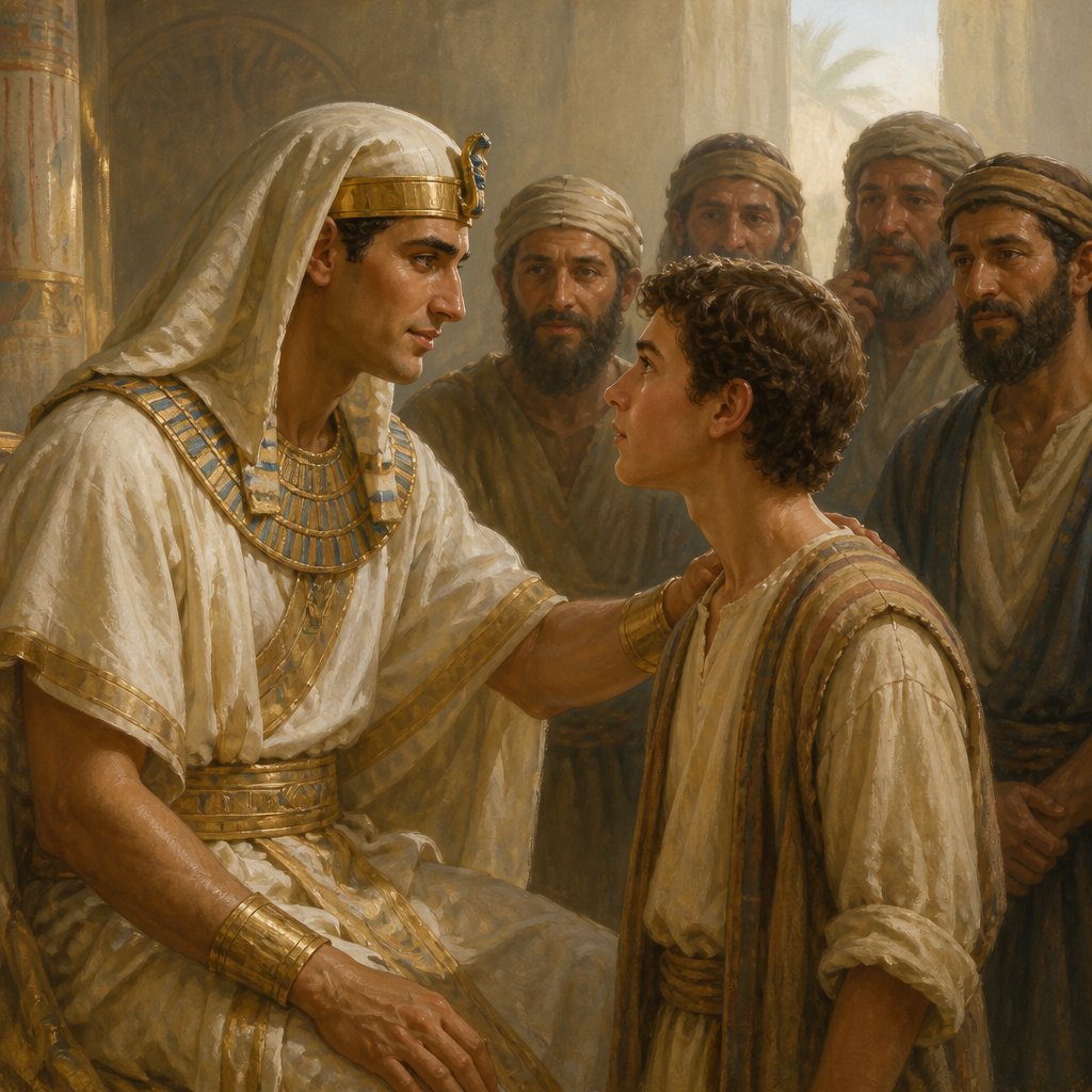 "And he lifted up his eyes, and saw his brother Benjamin, his mother's son, and said, Is this your younger brother, of whom ye spake unto me? And he said, God be gracious unto thee, my son." - Genesis 43:{verse.verse_number}