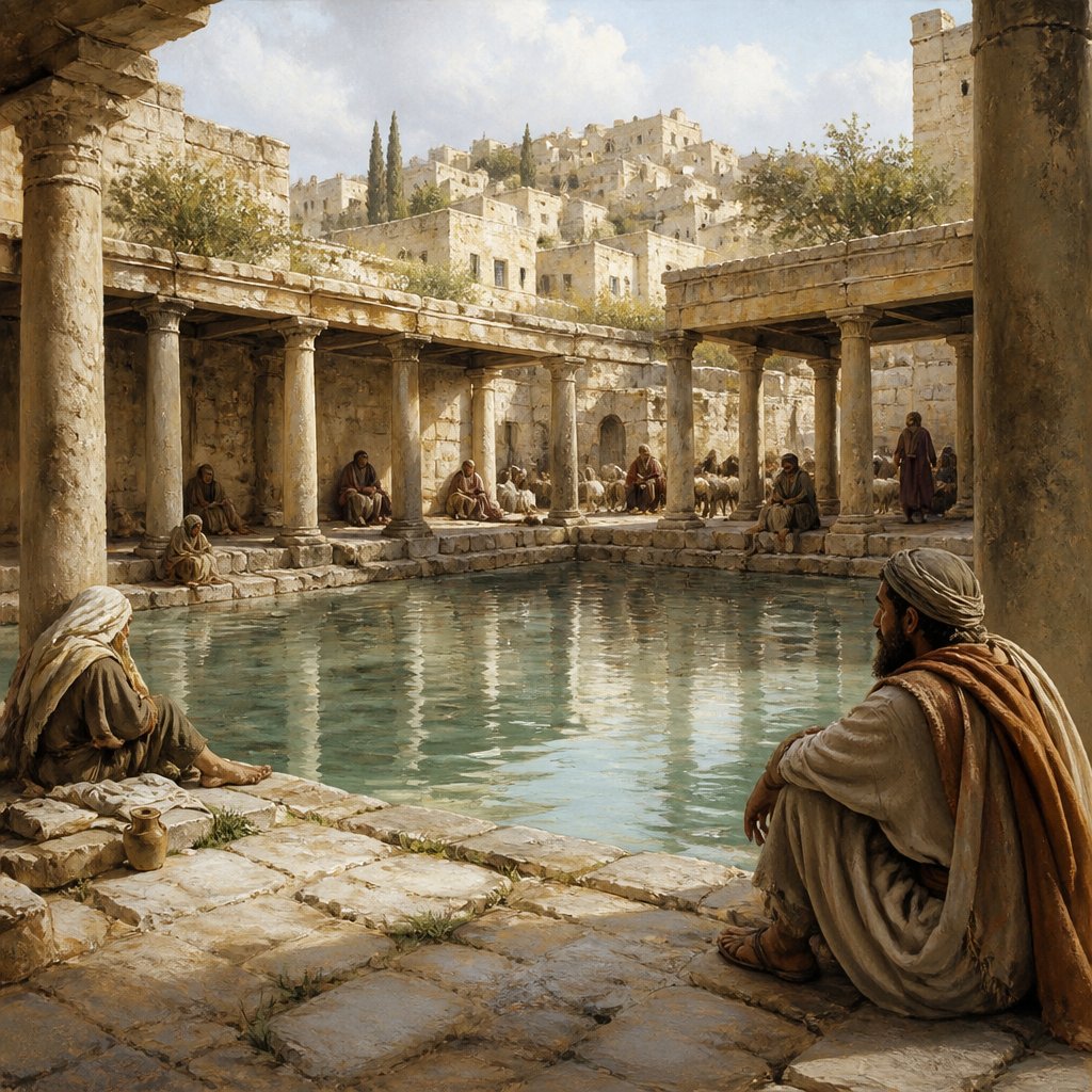 "Now there is at Jerusalem by the sheep market a pool, which is called in the Hebrew tongue Bethesda, having five porches." - John 5:2