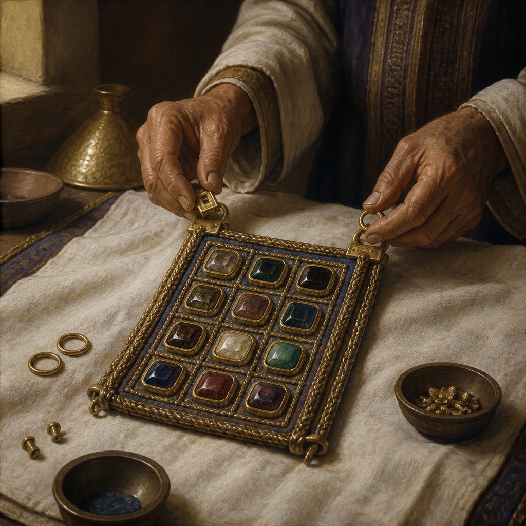 "And they made two ouches of gold, and two gold rings; and put the two rings in the two ends of the breastplate." - Exodus 39:{verse.verse_number}