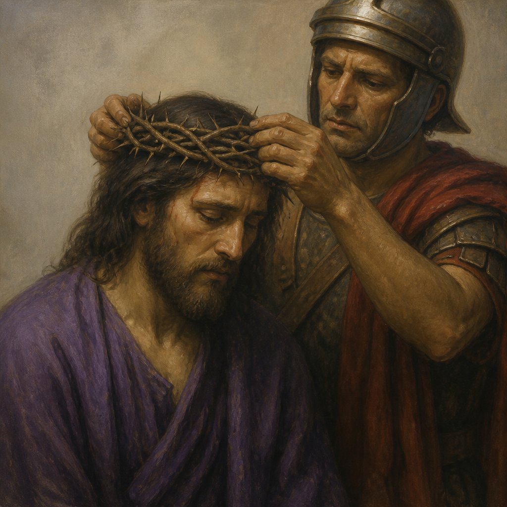 "And they clothed him with purple, and platted a crown of thorns, and put it about his head," - Mark 15:{verse.verse_number}