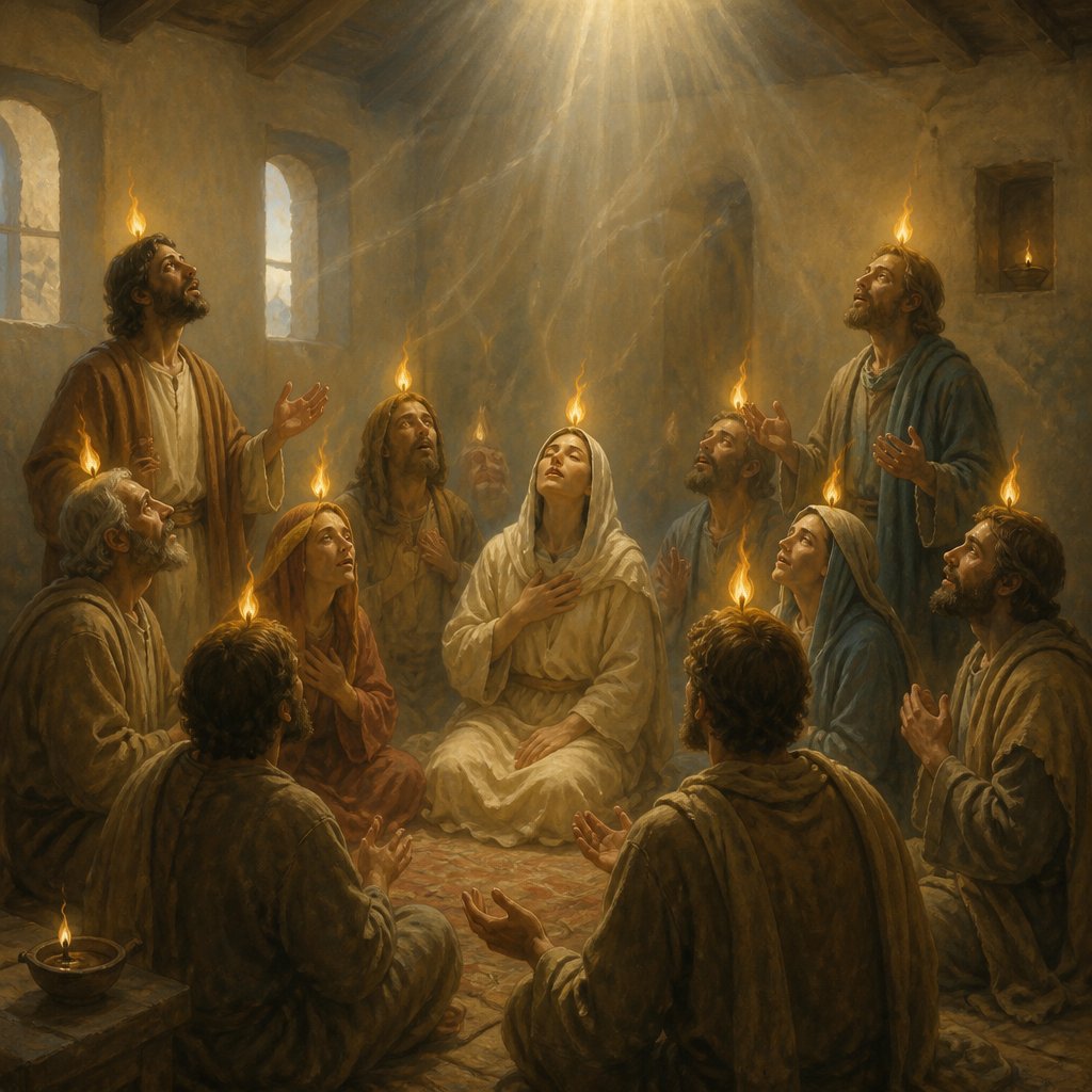 "When the day of Pentecost came, they were all together in one place. Suddenly a sound like the blowing of a violent wind came from heaven and filled the whole house where they were sitting. They saw what seemed to be tongues of fire that separated and came to rest on each of them. All of them were filled with the Holy Spirit and began to speak in other tongues as the Spirit enabled them." - Acts 2:1-4