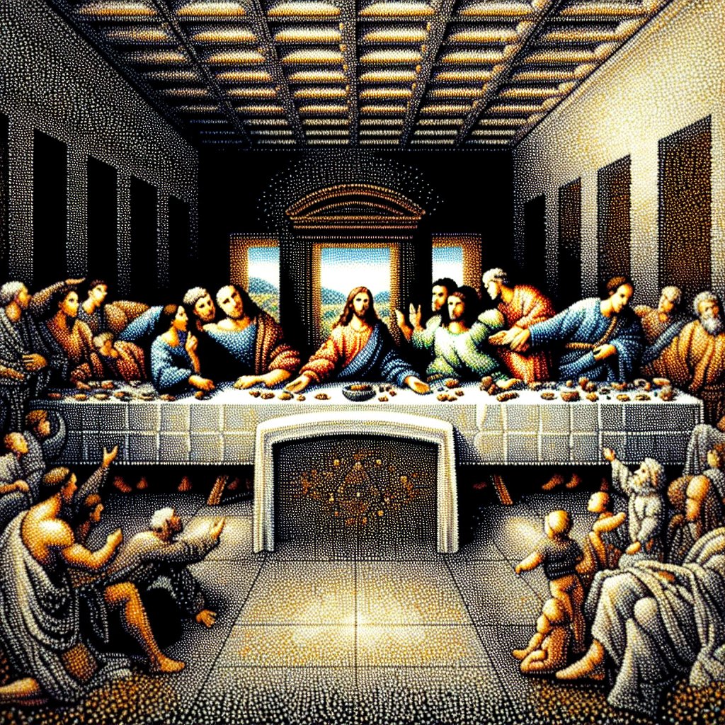 isaiah 42:11 I, even I, am the Lord, And besides Me there is no savior.
Imagine an image inspired by the biblical verse Isaiah 42:11 'I, even I, am the Lord, And besides Me there is no savior'. The image is created in the pointillism style, using small, distinct dots of color to form shapes and images. The scene carries a devotional and respectful feeling in relation to Christianity. Please note, the image does not contain text or words, instead it communicates the message of the verse through visual cues and symbolic representation.