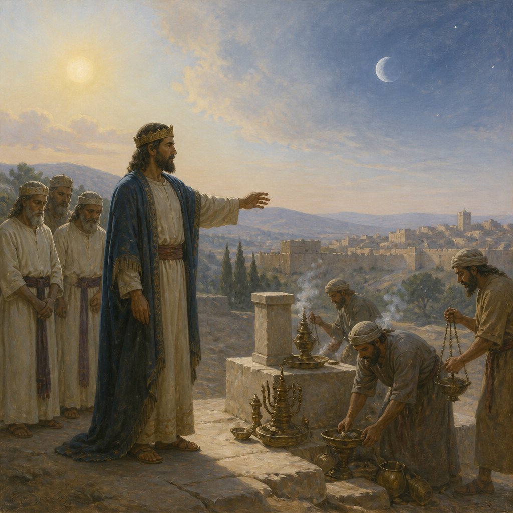 "And he put down the idolatrous priests, whom the kings of Judah had ordained to burn incense in the high places in the cities of Judah, and in the places round about Jerusalem; them also that burned incense unto Baal, to the sun, and to the moon, and to the planets, and to all the host of heaven." - 2 Kings 23:5