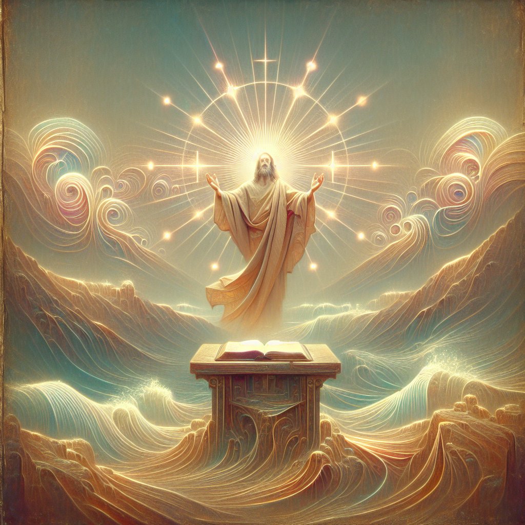 Psalms 25:6 - "Remember, O LORD, thy tender mercies and thy lovingkindnesses; for they have been ever of old."
Generate an image inspired by Psalms 25:6 - 'Remember, O LORD, thy tender mercies and thy lovingkindnesses; for they have been ever of old.' Visualize the scene using soft pastel colors to portray tenderness and mercy, with glowing light symbols to emphasize the lovingkindness aspect. Include elements such as an old scroll or a vintage-looking book to represent the 'ever of old' part. Please don't adhere to any modern or post-1912 art styles, instead create a unique design that reflects the ethos of this biblical verse without referencing any particular artist or art movement.