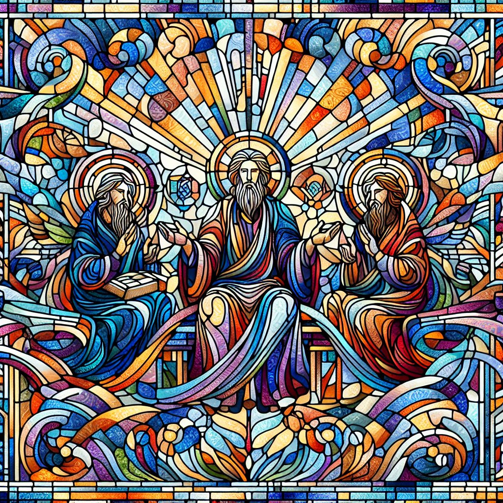 Job 33:32 - "If thou hast any thing to say, answer me: speak, for I desire to justify thee."
Visualize an interpretation of the biblical text from Job 33:32 - 'If thou hast any thing to say, answer me: speak, for I desire to justify thee.' The image should emanate spiritual complexity, laced with vibrant hues typical to stained glass art often seen in places of worship. To make it modern, utilize a digital art style, emphasizing smooth transitions and bold edges similar to vector graphics.