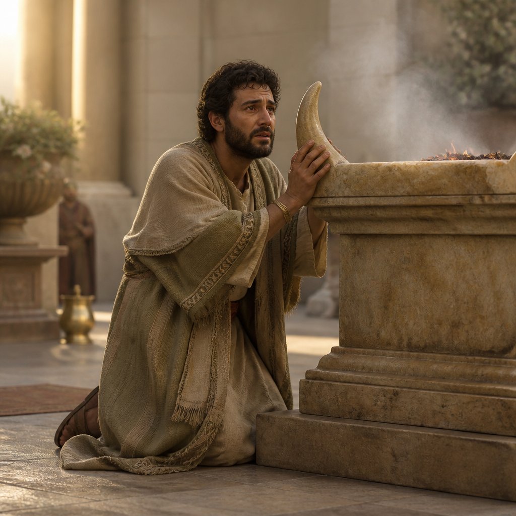 "¶ And Adonijah feared because of Solomon, and arose, and went, and caught hold on the horns of the altar." - 1 Kings 1:50