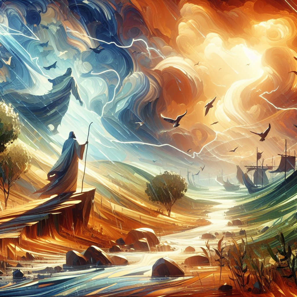 Illustrate the Apostle Paul's missionary journey outlined in Romans 15:22-33 — especially how it relates to Delays, Detours, and Divine Timing: Following God’s Plans
Depict a missionary journey influenced by the narrative outlined in Romans 15:22-33, focusing on themes of Delays, Detours, and Divine Timing. Use an art style reminiscent of digital artwork with a focus on reverence and devotion. Convey these themes through the lens of an unnamed spiritual figure traveling through various landscapes and weather conditions, facing obstacles but also witnessing signs of divine guidance. Do not include text in the imagery, and ensure the entire presentation is respectful towards the Christian faith.