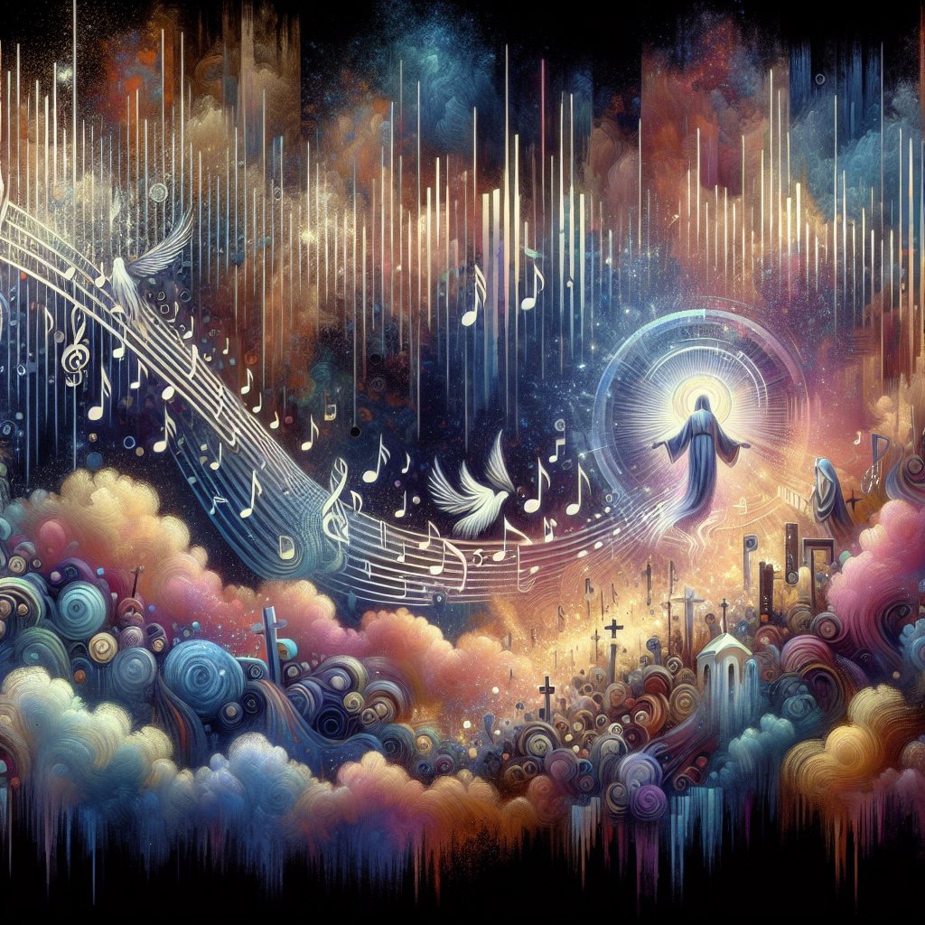 Psalms 69:30 - "I will praise the name of God with a song, and will magnify him with thanksgiving."
An artistic representation of Psalms 69:30 - 'I will praise the name of God with a song, and will magnify him with thanksgiving.' Envision a beautiful scene where musical notes from a heavenly song flowing upwards, infusing with images of gratitude and thanksgiving. The style of this illustration is inspired by the digital art medium, focusing on vibrant color palettes, distinctive shapes, and intricate details.