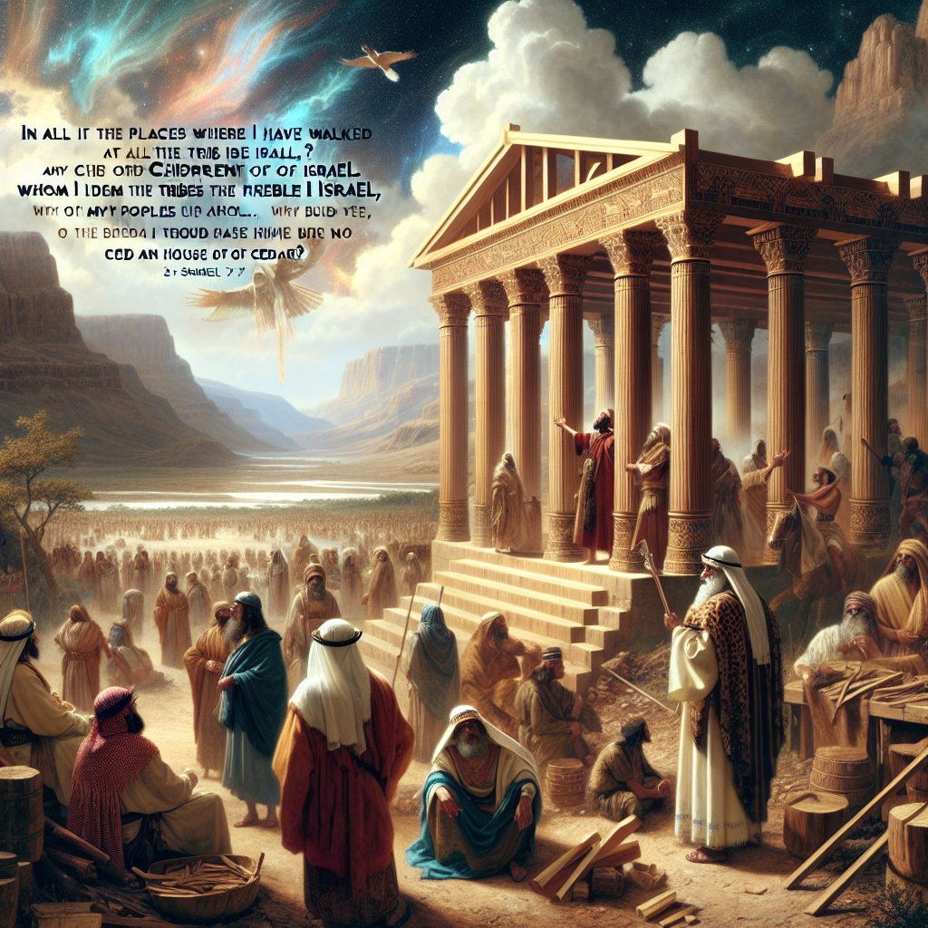 2 Samuel 7:7 - "In all the places wherein I have walked with all the children of Israel spake I a word with any of the tribes of Israel, whom I commanded to feed my people Israel, saying, Why build ye not me an house of cedar?"