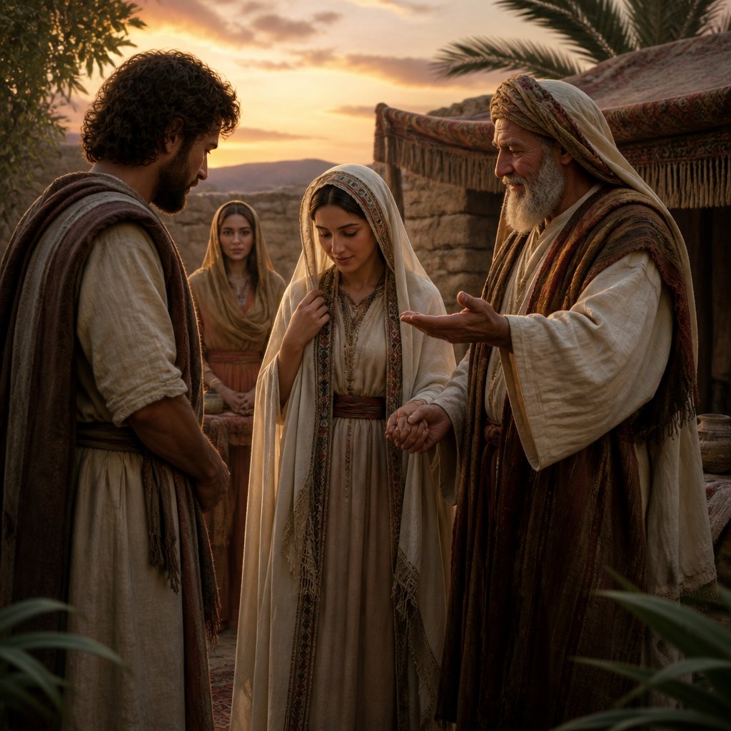 "And Jacob did so, and fulfilled her week: and he gave him Rachel his daughter to wife also." - Genesis 29:{verse.verse_number}