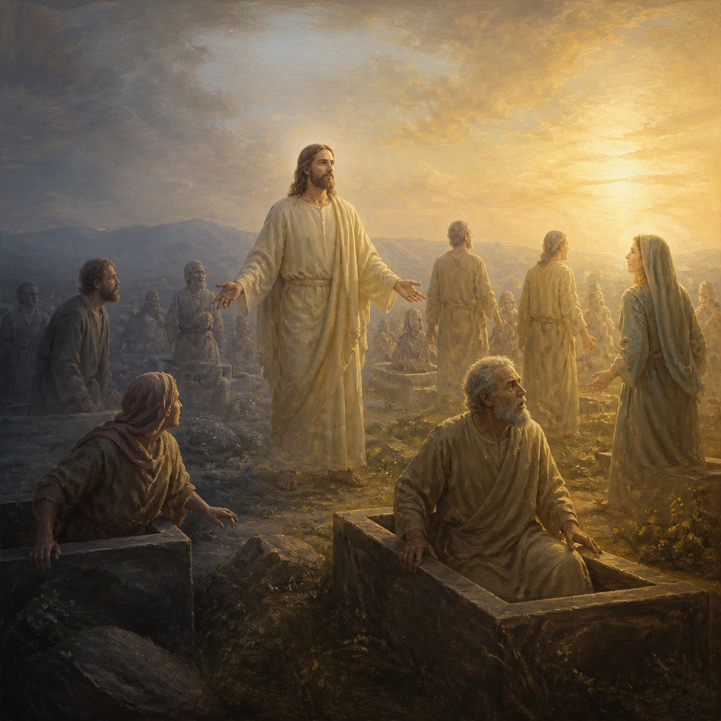 "Verily, verily, I say unto you, The hour is coming, and now is, when the dead shall hear the voice of the Son of God: and they that hear shall live. For as the Father hath life in himself; so hath he given to the Son to have life in himself; And hath given him authority to execute judgment also, because he is the Son of man. Marvel not at this: for the hour is coming, in the which all that are in the graves shall hear his voice, And shall come forth; they that have done good, unto the resurrection of life; and they that have done evil, unto the resurrection of damnation." - John 5:25-29