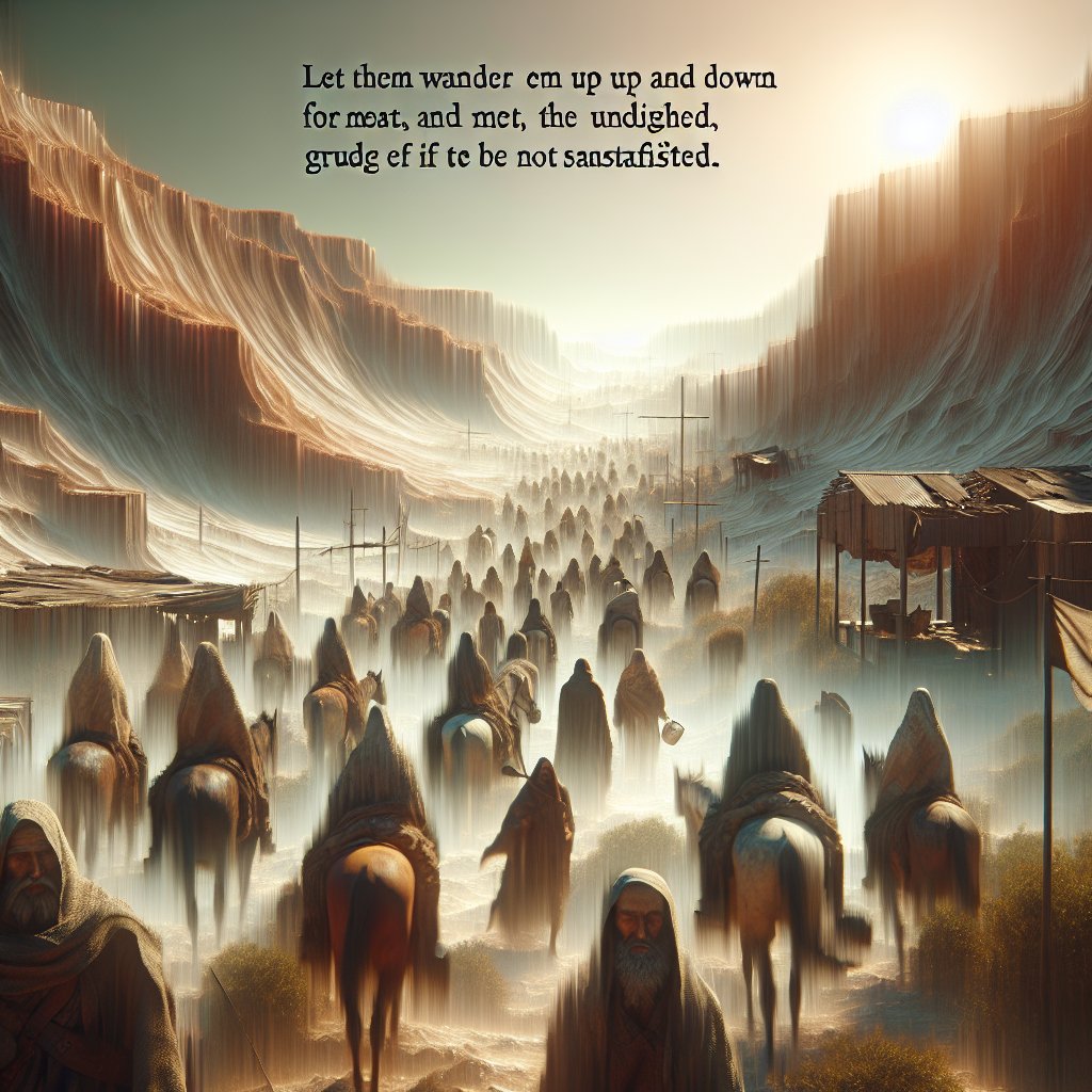 Psalms 59:15 - "Let them wander up and down for meat, and grudge if they be not satisfied."