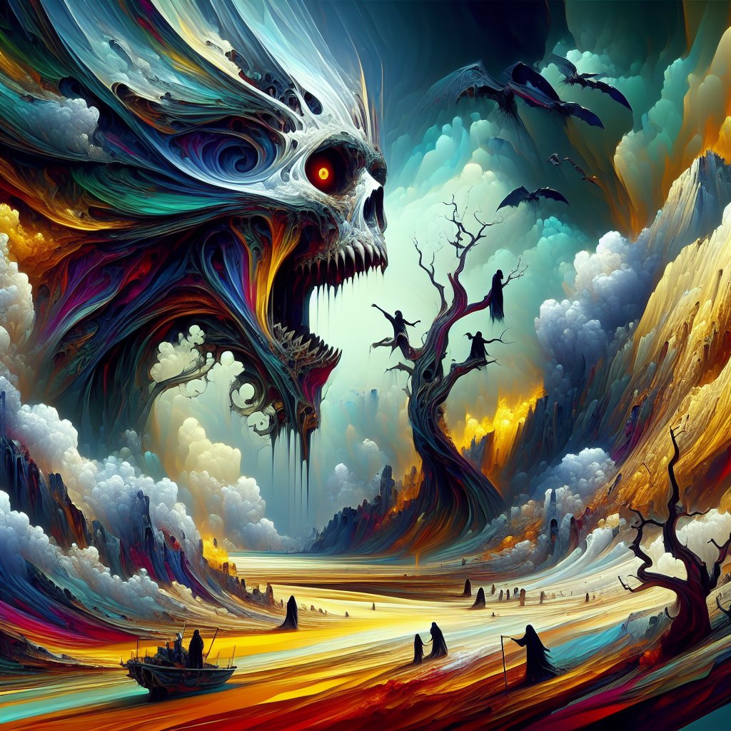 Revelation 18:4 - "And I heard another voice from heaven, saying, Come out of her, my people, that ye be not partakers of her sins, and that ye receive not of her plagues."
Please generate an image depicting Revelation 18:4 - 'And I heard another voice from heaven, saying, Come out of her, my people, that ye be not partakers of her sins, and that ye receive not of her plagues.' The style should allude to the use of innovative technology representative of digital art. This features sharp contrasts, vibrant colors, and often surreal elements that can be translated seamlessly into a digital format.