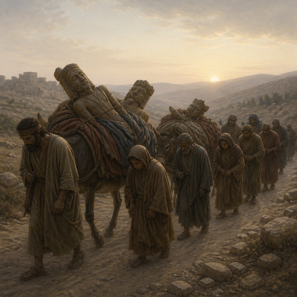 "They stoop, they bow down together; they could not deliver the burden, but themselves are gone into captivity." - Isaiah 46:{verse.verse_number}