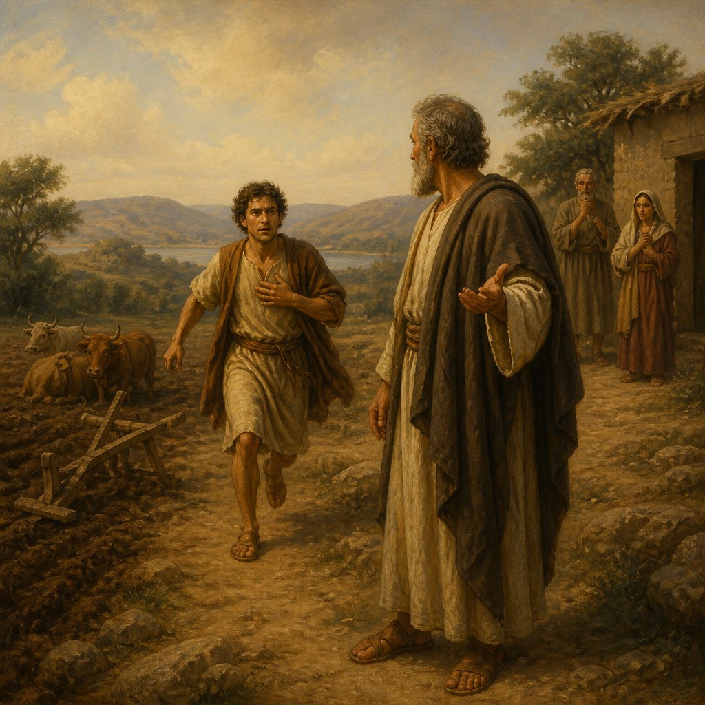 "And he left the oxen, and ran after Elijah, and said, Let me, I pray thee, kiss my father and my mother, and then I will follow thee. And he said unto him, Go back again: for what have I done to thee?" - 1 Kings 19:20