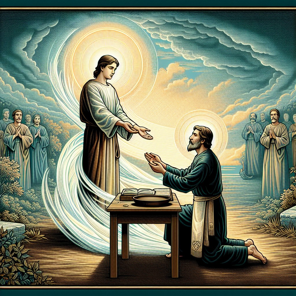 He who does the will of God abides forever
A respectful and devotional piece of artwork portraying a person performing acts of kindness, symbolizing the will of God, in a pre-1912 style, resembling a digital art format. This artwork should have an eternal and everlasting vibe to it, corresponding to the theme of 'abiding forever'. The scene should be spiritual and Christian-themed without any text or words.