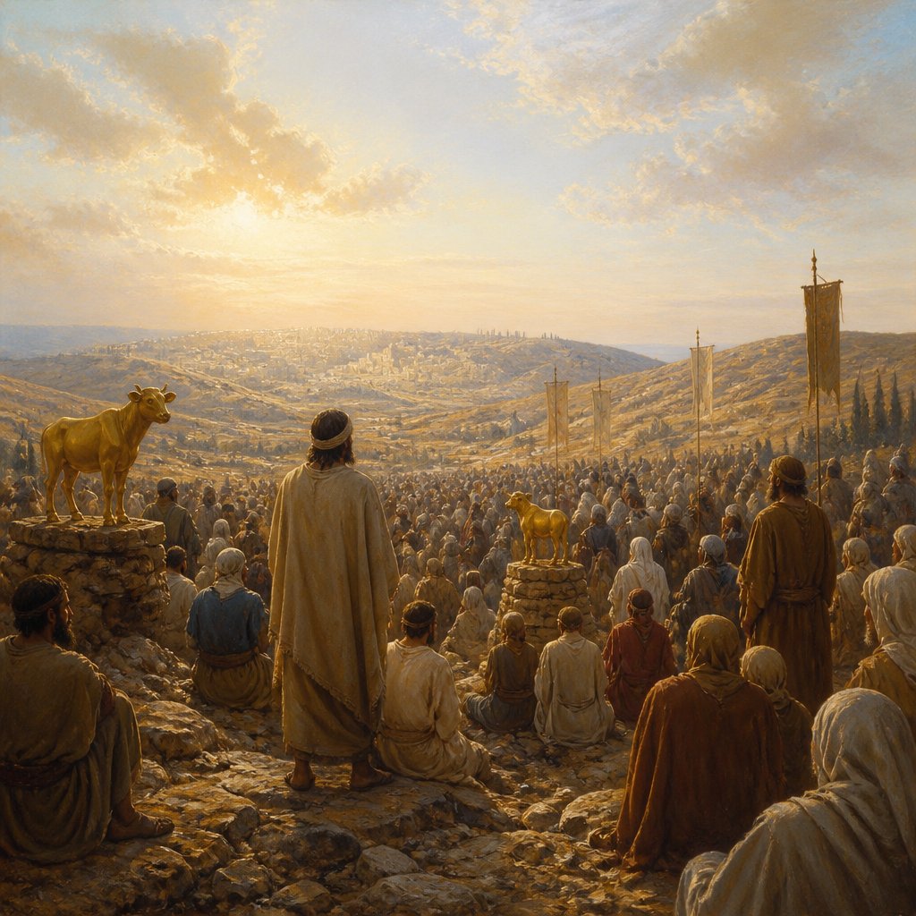"And now ye think to withstand the kingdom of the LORD in the hand of the sons of David; and ye be a great multitude, and there are with you golden calves, which Jeroboam made you for gods." - 2 Chronicles 13:{verse.verse_number}