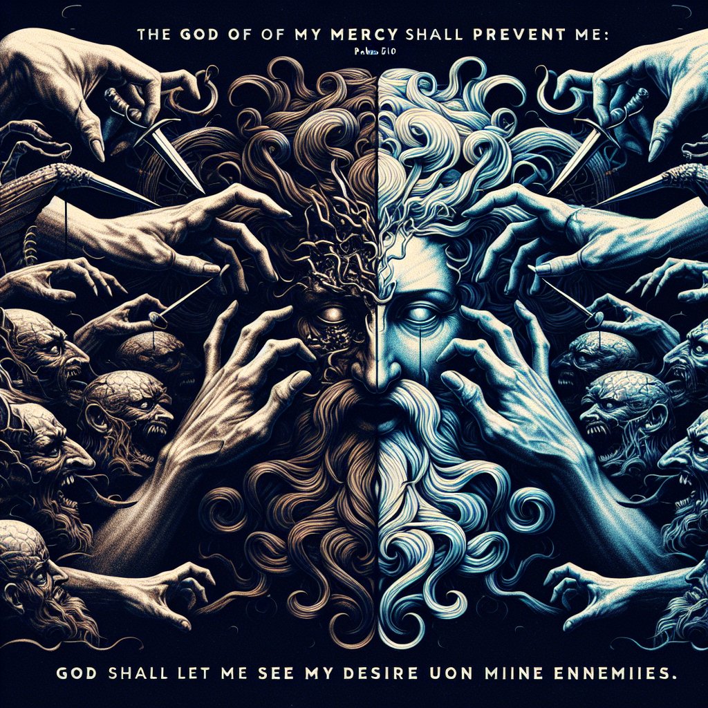 Psalms 59:10 - "The God of my mercy shall prevent me: God shall let me see my desire upon mine enemies."