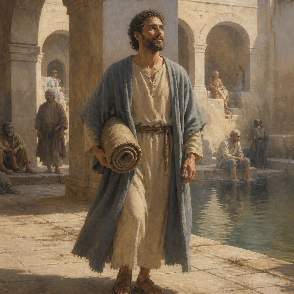 "And immediately the man was made whole, and took up his bed, and walked: and on the same day was the sabbath." - John 5:{verse.verse_number}