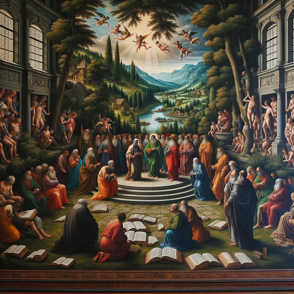 Luke 6:21-26
An interpretive visual representation of Luke 6:21-26 from the Bible, that adheres to the artistic characteristics of the Renaissance period. The scene should depict appropriate reverence and devotion to Christianity without the use of textual elements. Achieve this through the use of core Renaissance elements including balanced compositions, detailed and realistic depictions of people and scenery, use of perspective, and subtlety in color and light. In the foreground place individuals embodying the blessings and woes described in the passage. The setting should be harmonious, reflecting the humanistic philosophy of the Renaissance era.