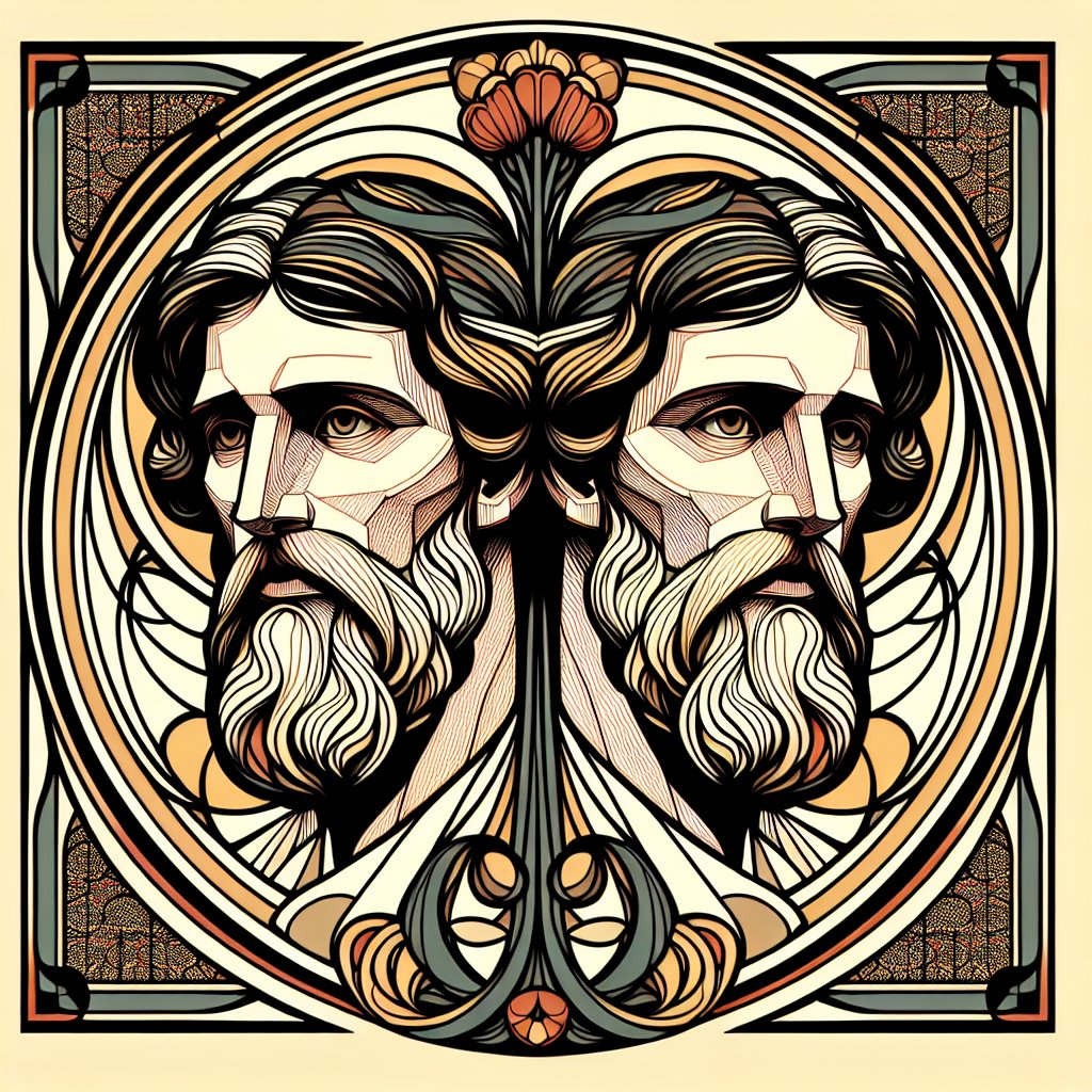 Saint John the Baptist, art nouveau, symmetry
Create a symmetrical, respectful, and devotional representation of Saint John the Baptist in the Art Nouveau style. The image should emphasize the characteristic artistic elements of Art Nouveau, such as strong lines and organic forms, without the inclusion of any text or words. The subject should be portrayed in a way that respects and emphasizes his Christian lineage and identity. Use colors that fit within the Art Nouveau palette to create harmonious visual depth.