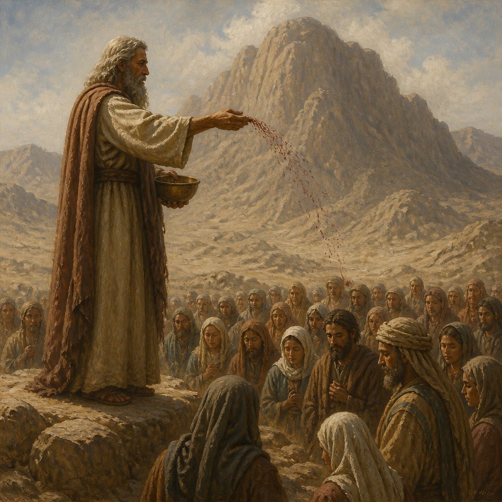 "And Moses took the blood, and sprinkled it on the people, and said, Behold the blood of the covenant, which the LORD hath made with you concerning all these words." - Exodus 24:8