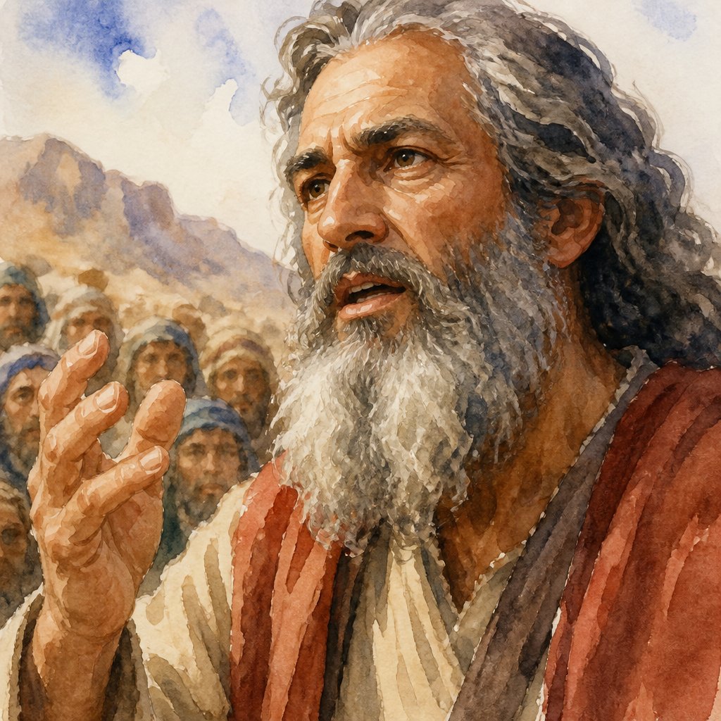 Close up of Moses speaking to the people