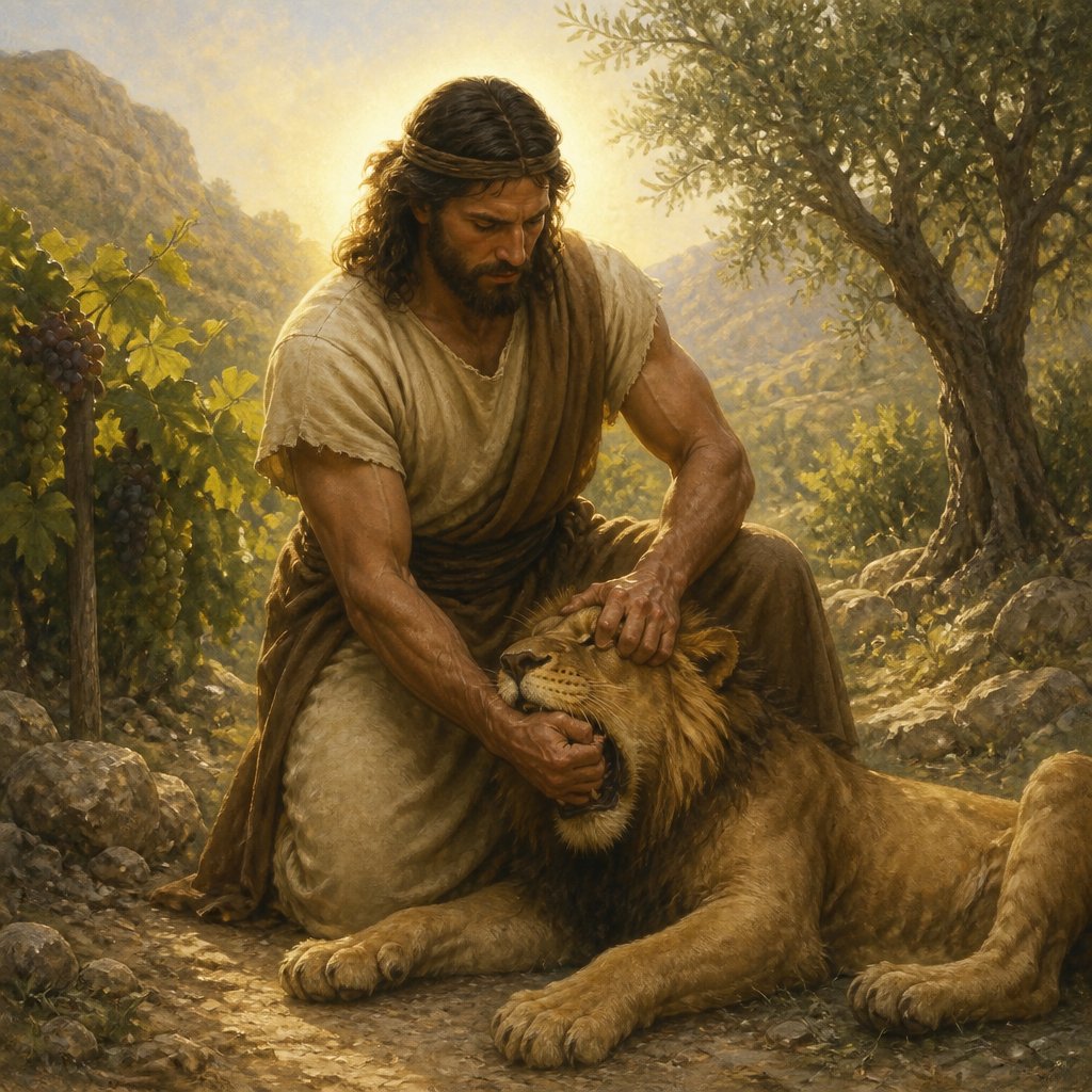 "And the Spirit of the LORD came mightily upon him, and he rent him as he would have rent a kid, and he had nothing in his hand: but he told not his father or his mother what he had done." - Judges 14:{verse.verse_number}