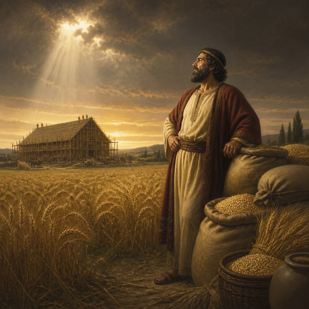 "And he spake a parable unto them, saying, The ground of a certain rich man brought forth plentifully: And he thought within himself, saying, What shall I do, because I have no room where to bestow my fruits? And he said, This will I do: I will pull down my barns, and build greater; and there will I bestow all my fruits and my goods. And I will say to my soul, Soul, thou hast much goods laid up for many years; take thine ease, eat, drink, and be merry. But God said unto him, Thou fool, this night thy soul shall be required of thee: then whose shall those things be, which thou hast provided? So is he that layeth up treasure for himself, and is not rich toward God." - Luke 12:{verse.verse_number}