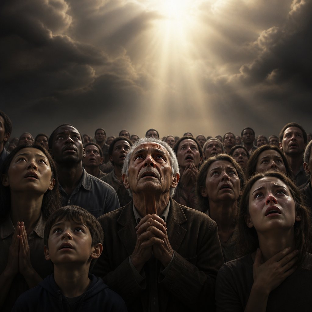 We should all fear the lord. No face of God in picture. Focus on people's faces