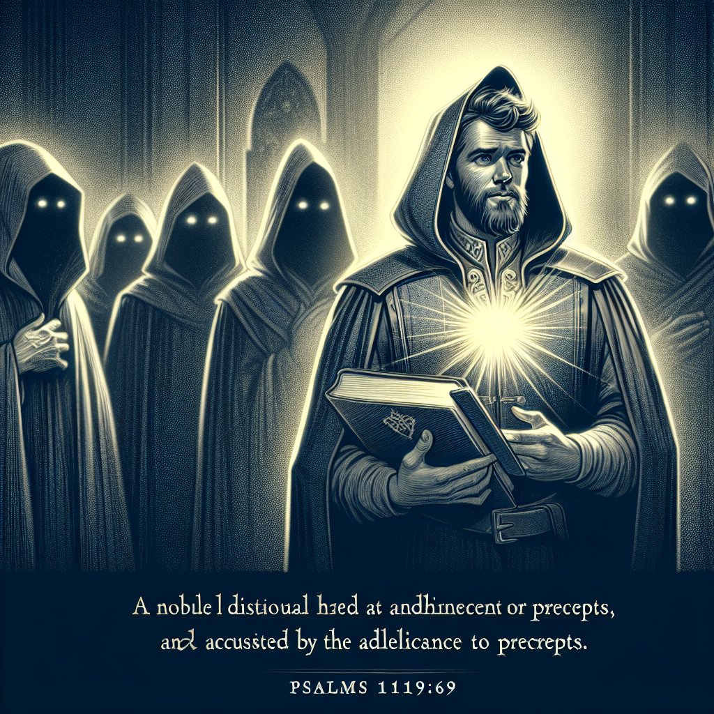 Psalms 119:69 - "The proud have forged a lie against me: but I will keep thy precepts with my whole heart."