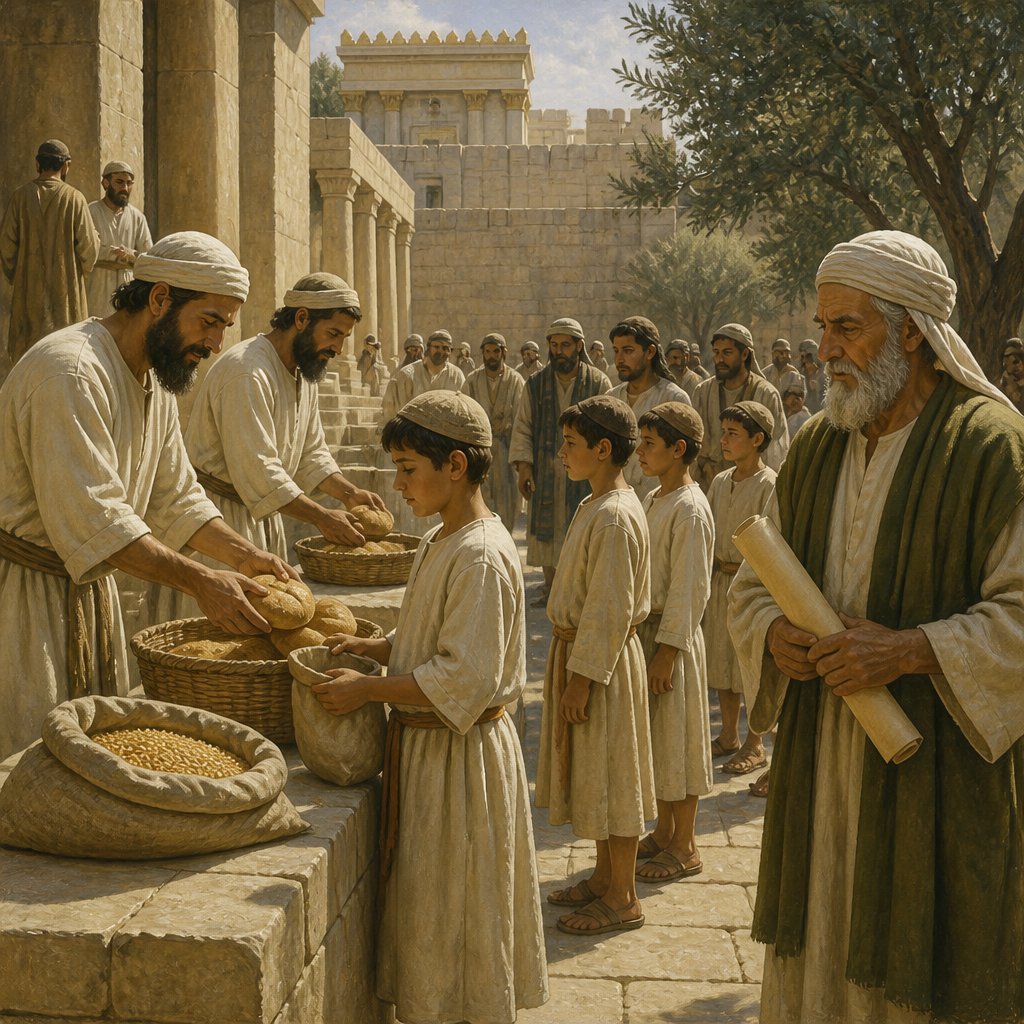 "Beside their genealogy of males, from three years old and upward, even unto every one that entereth into the house of the LORD, his daily portion for their service in their charges according to their courses;" - 2 Chronicles 31:{verse.verse_number}